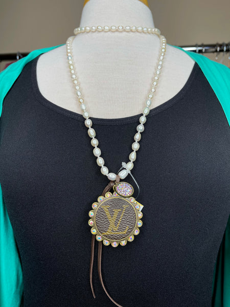 Long Beaded Necklace with LV Pendant  Louis vuitton jewelry, Beaded jewelry,  Long beaded necklace