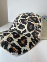 Leopard High Pony distressed ball cap